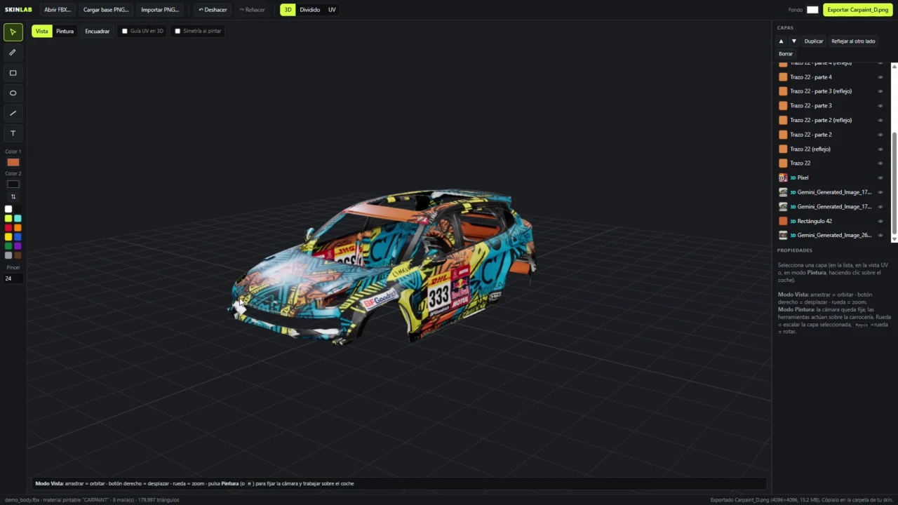 Web app interface for customising vehicles in 3D
