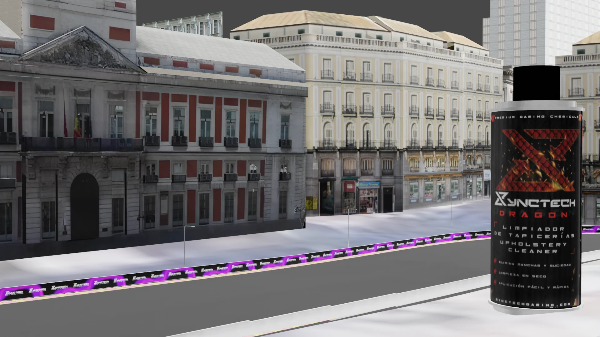 A temporary race circuit integrated into an urban plaza